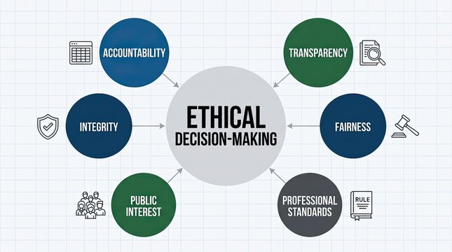 Infographic illustrates six essential principles guiding ethical decision making in professional con