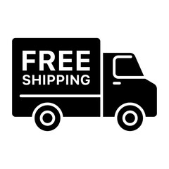 Fototapeta premium Free Shipping Truck Line Icon isolated on transparent background. 