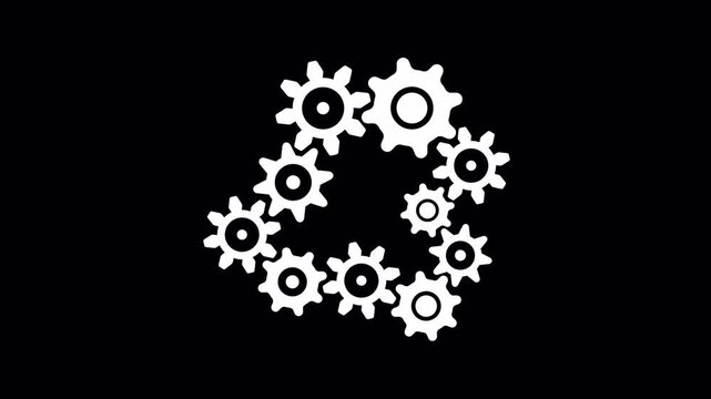 Endless looping cogwheels spinning technology frame animation motion graphic isolated alpha channel. 4k video gears running to use for technology, business, teamwork, engineering. 