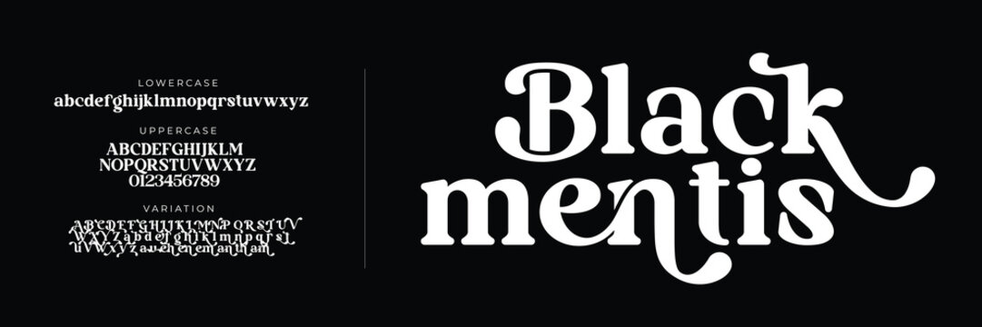 Black Mentis, Elegant alphabet letters font and number. Classic Lettering Minimal Fashion Designs.