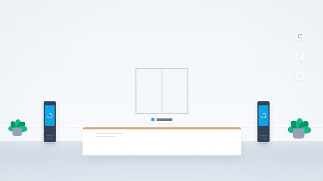 A modern home setup with a large screen TV on a wooden table between two smartphones and potted plants in a minimalist living room