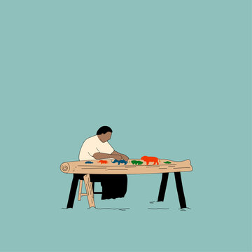Artisan Hands Arranging Traditional Woodblock Craft Prints