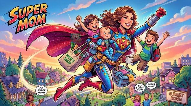 &ldquo;Super Mom&rdquo; illustrated as a superhero