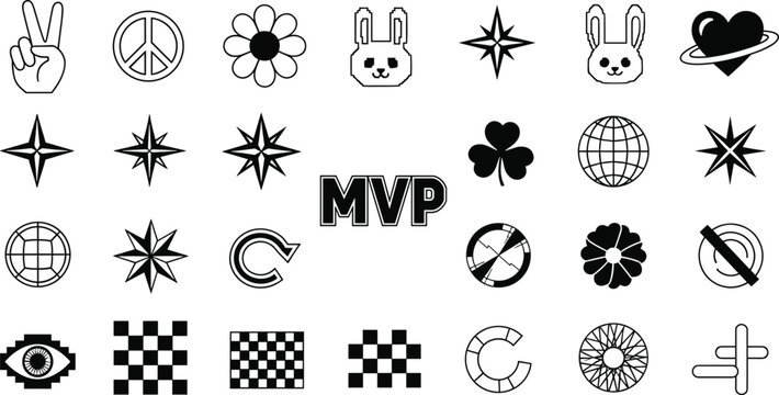 Streetwear grunge icons set with black silhouettes of dripping alien skulls melting hearts broken bones and lightning bolts for edgy urban graphic design