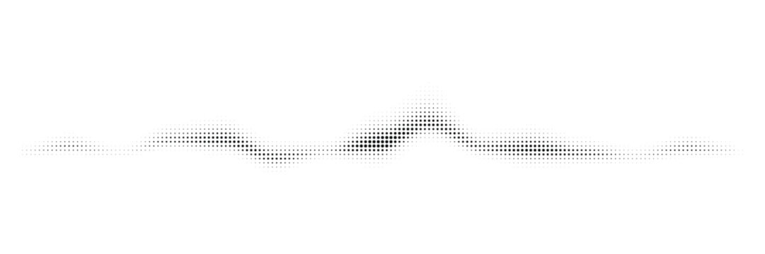 Black dots form a dynamic halftone wave pattern resembling a sound equalizer graphic