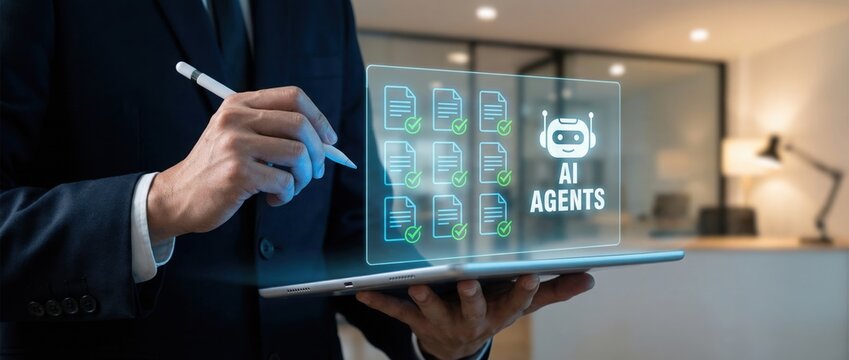 Innovative ai agents transforming business workflows modern office digital interface professional environment close-up view automation and efficiency