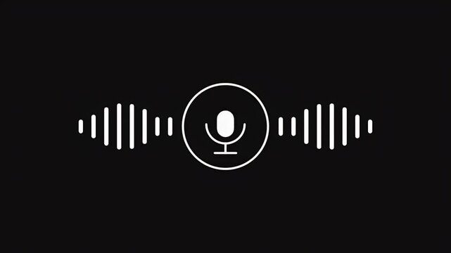 White microphone icon with animated audio frequency waves representing voice recognition or recording