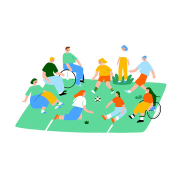 Diverse Group Playing Inclusive Soccer on Sunny Field