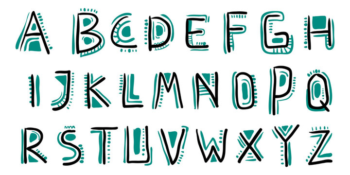 Hand drawn font set. Typography concept with ethnic motif element.