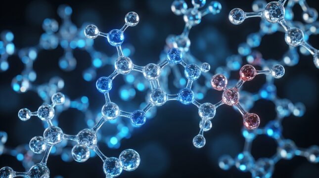 Molecules float in a dark space representing complex chemical structures and scientific research.