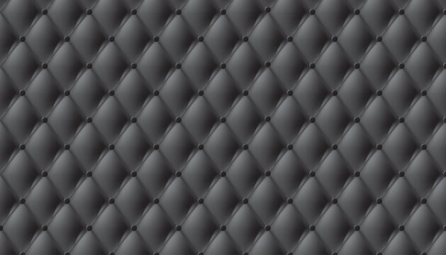 Elegant dark grey quilted pattern with diamond shapes and buttons, luxurious upholstery texture.