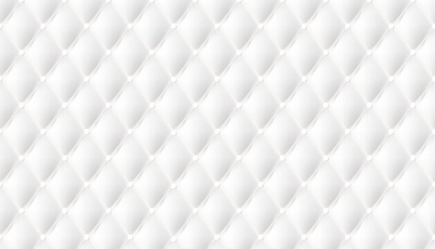Elegant white seamless quilted pattern with diamond texture and buttons for luxury decor.