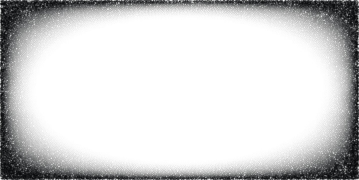 Halftone dot pattern vignette creates an oval frame with gradient black and white dots.