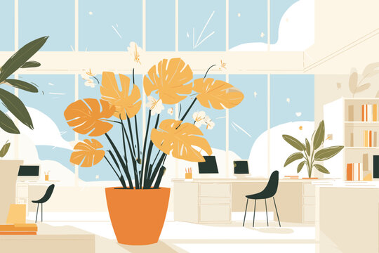 Giant Bioluminescent Monstera Plant Takes Over a Minimalist Office