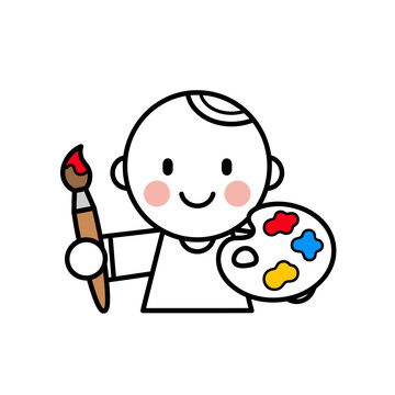 Cute Little Boy Artist Holding a Paintbrush and Palette Vector Illustration