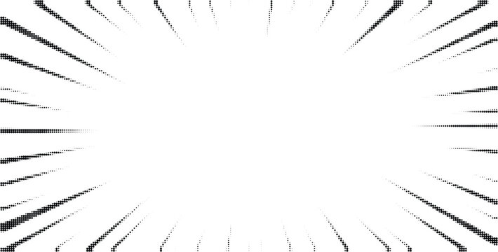 Monochrome halftone dot pattern radial frame for motion graphic and comic art backgrounds