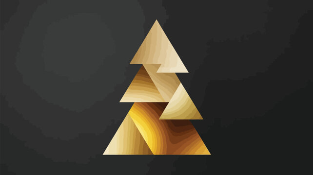 Abstract golden christmas tree formed by geometric shapes on a dark background