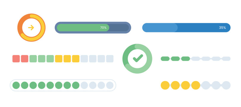 Vector Flat Design Progress Bar and Loading Indicator Collection for UI/UX Interface Elements