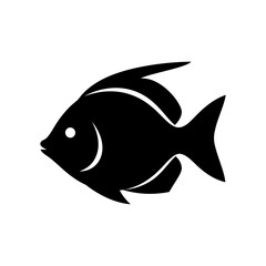 Fototapeta premium Minimalist black fish silhouette vector illustration, tropical sea fish icon isolated on white background