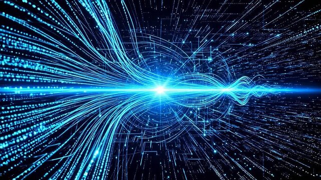 Abstract digital data flow emphasizing advanced technology and cybersecurity