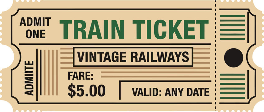 Vintage Train Ticket Stub Vector Design for Travel Tourism and Retro Railway Theme Concept
