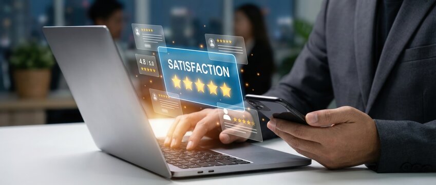 Enhancing customer satisfaction an overview of digital feedback tools modern office setting informative visual professional environment close-up perspective