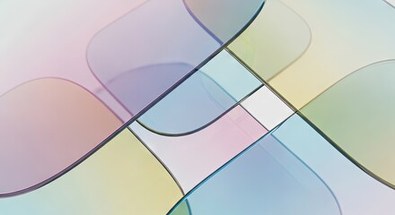 Fototapeta premium Abstract 3D Rendering of Translucent Overlapping Pastel Colored Glass Shapes for Modern Geometric Background