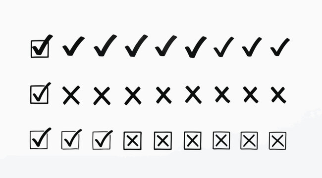 Set of handdrawn check marks and cross marks