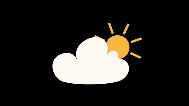Animated sun rising from cloud weather icon sequenc, Cloud and sun icon weather forecast
