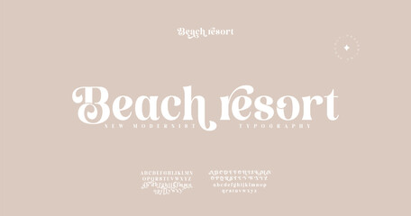 Beach Resort, Premium luxury elegant alphabet letters and numbers. Elegant wedding typography classic serif font decorative vintage retro. Creative vector illustration © fonteraa