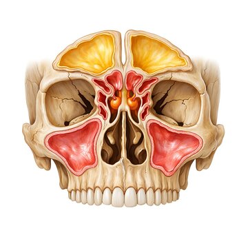 Human Paranasal Sinuses Anatomy Illustration on Skull Background