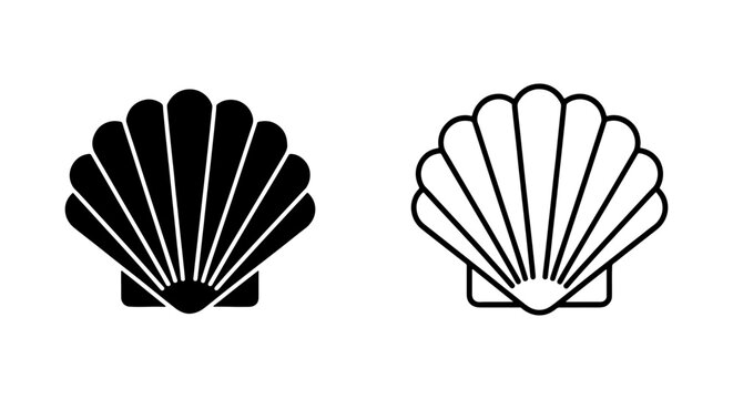 Black and white scallop shell icons in simple line style