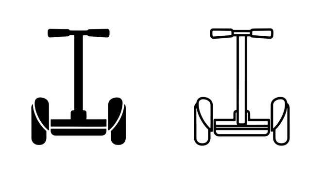 Black and white line art of two segways