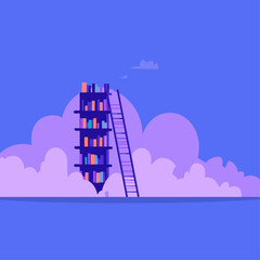 Naklejka premium Surreal Library of Glowing Data Cubes on Solid Cloud Shelves