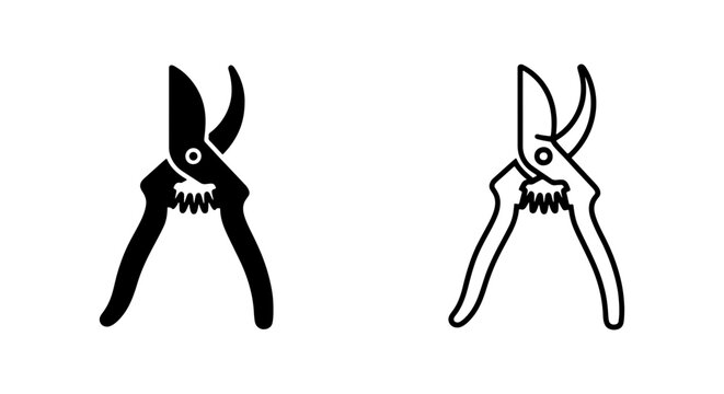Black and white illustration of pruning shears and secateurs tools
