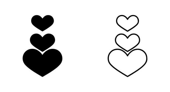 Black and white heart shapes in different sizes and line styles