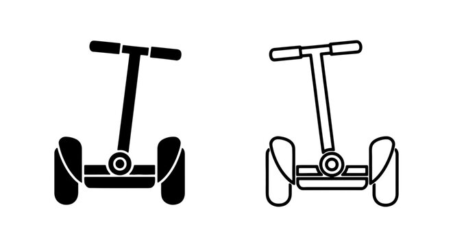 Black and white line art illustration of two segways