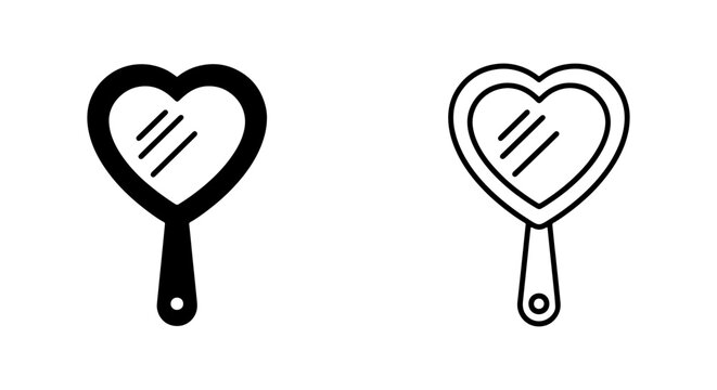 Two heart shaped hand mirrors in black and white line art style