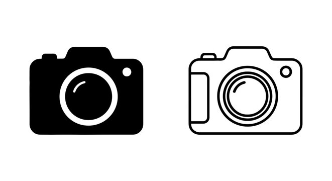 Black and white camera icons in simple line art style