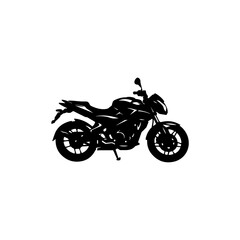 Obraz premium Black silhouette of a dynamic sport motorcycle isolated on a clean white background, representing speed and freedom.