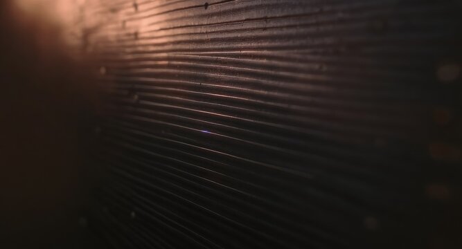 Close-up of corrugated metal, warm light