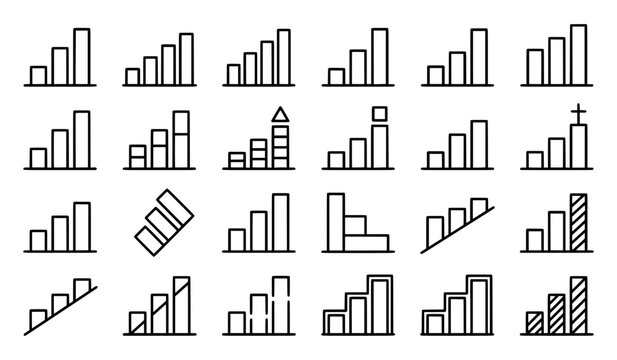 Variety of bar chart icons for data visualization with visualization increase decrease