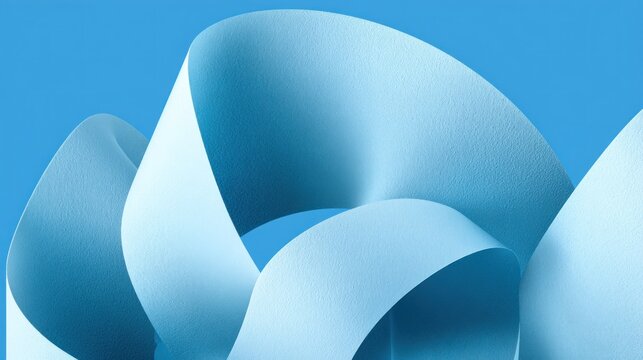 Smooth, curved bands of light blue material loop dynamically against a solid bright blue background
