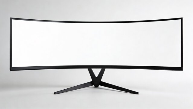  features a sleek, modern curved computer monitor with a minimalist design. The monitor has a thin black bezel surrounding a large, blank white screen, emphasizing its expansive display area. The curv