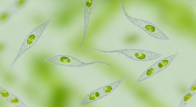Microscopic View of Euglena Cells with Visible Chloroplasts.