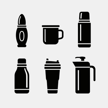 Collection of Black Icons: Drinkware, Bottles, and Containers