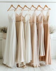 Fototapeta premium prom or Bridesmaid Dresses in Soft Pastel Colors on Rack