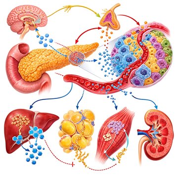 Human Endocrine System Illustration Pancreas, Insulin, and Blood Glucose Regulation for Diabetes Education