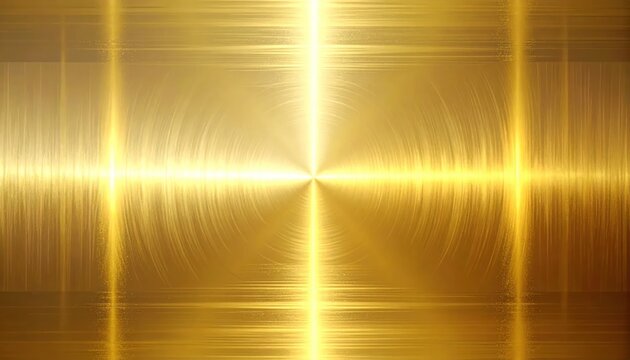 Brushed Gold Metal Texture with Radial and Linear Light Reflections.