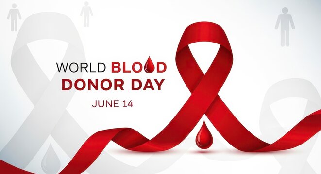 World blood donor day red ribbon design with date june 14